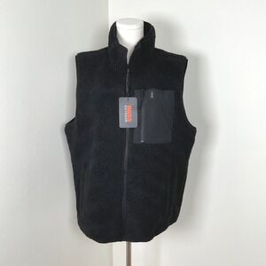Bass Outdoor Black Sherpa Fleece Vest‎ Men's Medium Full Zip Pockets